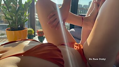 Sunbathing, FOOT MASSAGE his Dick! Amateur Couple