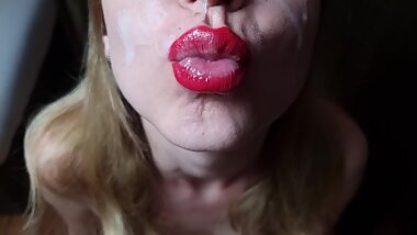 POV Slobbery Bowjob Close up . Cumshot on Beauty Face