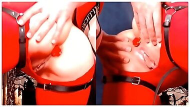 Close up Loud ORGASM. CUMSHOT on Thick ASS in Ripped Yoga Leggins (PAWG, Fingering)