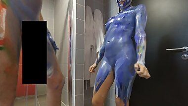 Painted Tinder Girl before Hard Fuck in the Bathroom