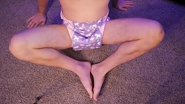 Girly Diaper on PENIS and Showing off FEET